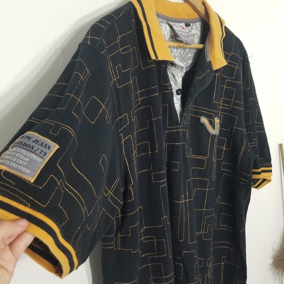 Pepe Jeans Gold Embroidered Polo Collared Shirt 2XL Black Short Sleeve Retro Men - Picture 7 of 9